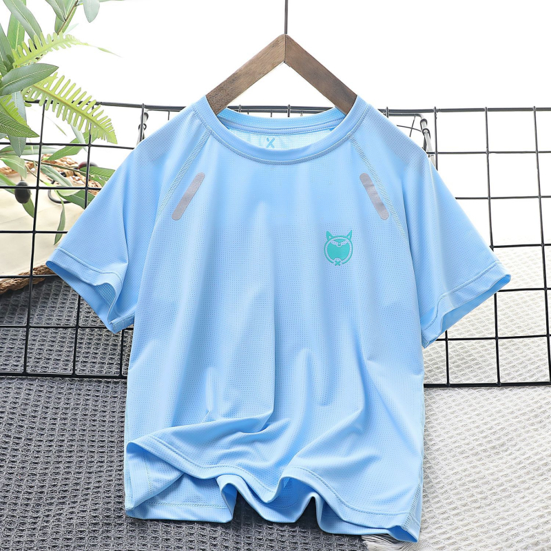 Tricou pentru copii, uscare rapidă, material nylon, imprimeu cu desene animate, guler rotund, mâneci scurte