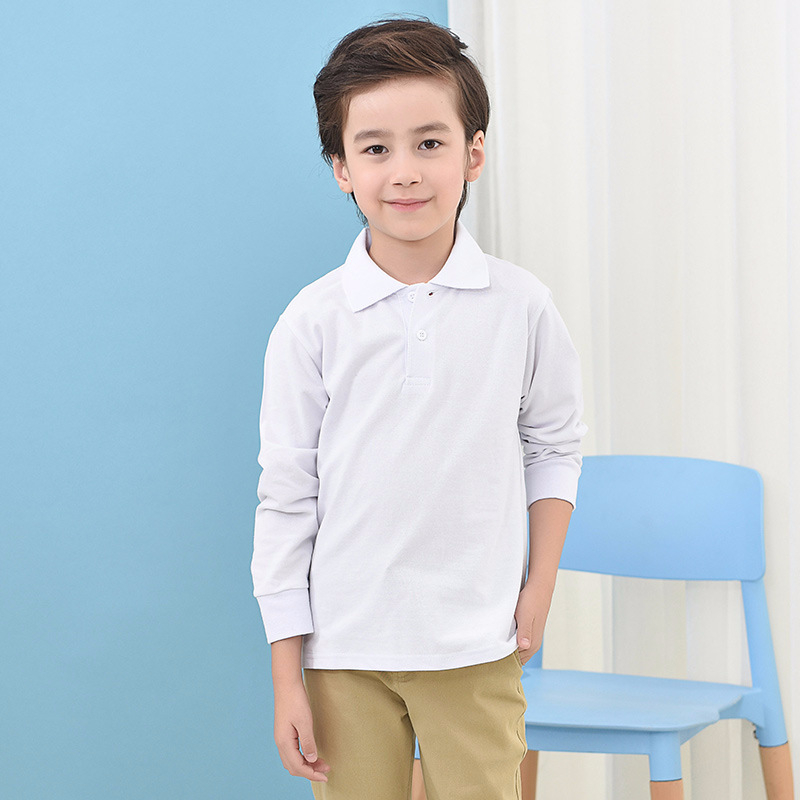 Dječje polo majice s dugim rukavima, 95% pamuk, ovratnik lapel, odvodi vlagu, za učenike srednje škole