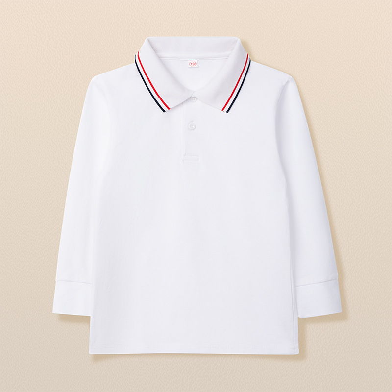 Dječje polo majice s dugim rukavima, 95% pamuk, ovratnik lapel, odvodi vlagu, za učenike srednje škole