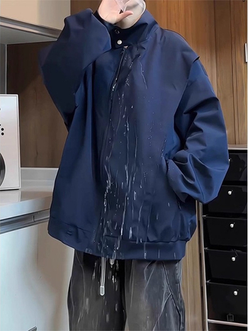 Τζάκετ denim με εξωτερικό ύφασμα βαμβάκι 65%, επένδυση πολυεστέρα, στάσιμος γιακά, φερμουάρ, χαλαρή γραμμή