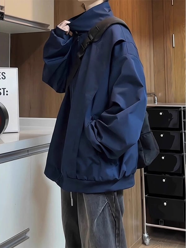 Τζάκετ denim με εξωτερικό ύφασμα βαμβάκι 65%, επένδυση πολυεστέρα, στάσιμος γιακά, φερμουάρ, χαλαρή γραμμή