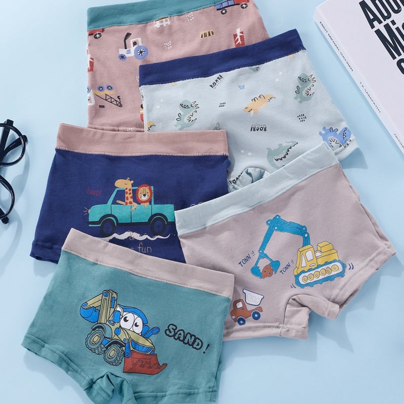 Bērnu bokseršorti no 95% kokvilnas, elpojoši un elastīgi, universāli, 5 gab. iepakojumā, ar multfilmu motīvu, bērniem 3–8 gadu vecumā