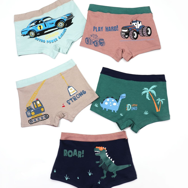 Bērnu bokseršorti no 95% kokvilnas, elpojoši un elastīgi, universāli, 5 gab. iepakojumā, ar multfilmu motīvu, bērniem 3–8 gadu vecumā