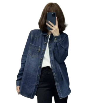 Женска дънкова риза с chenille плат, поло яка, редовни ръкави, спандекс под 30%, пролет 2025.