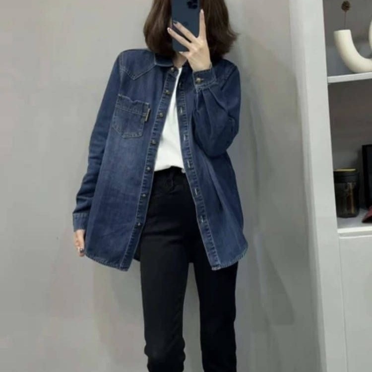 Женска дънкова риза с chenille плат, поло яка, редовни ръкави, спандекс под 30%, пролет 2025.