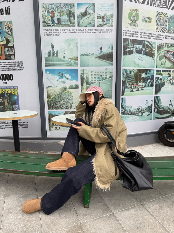 Дамски памучен парка с пухена яка – японско-корейски стил, средна дължина, дълги ръкави