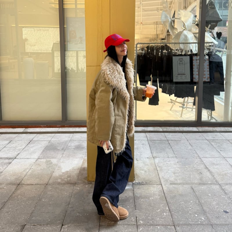 Дамски памучен парка с пухена яка – японско-корейски стил, средна дължина, дълги ръкави