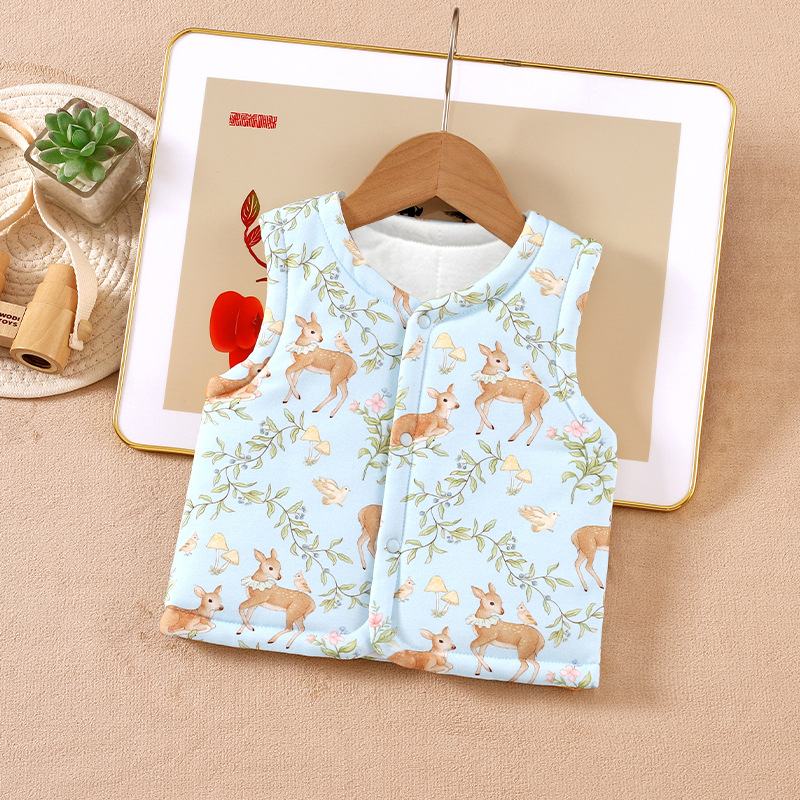 Laste vest, 100% puuvill, muster: loomad/lilled, eesmine nööpide sulgemine, kevad-sügise-talveks sobiv