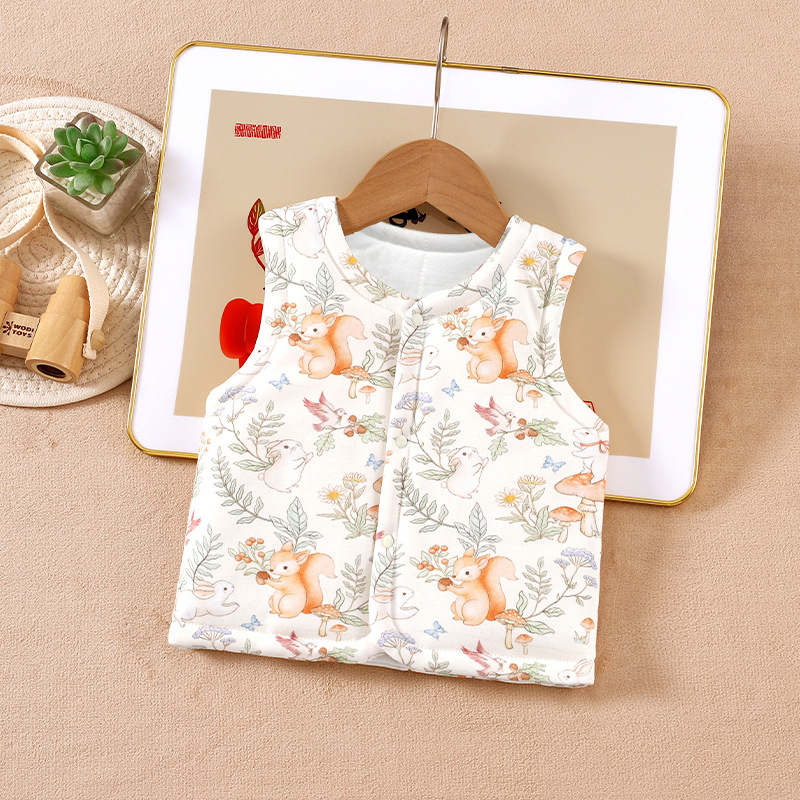 Laste vest, 100% puuvill, muster: loomad/lilled, eesmine nööpide sulgemine, kevad-sügise-talveks sobiv