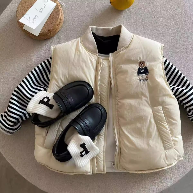 Παιδικό γιλέκο από βαμβάκι με γέμισμα από βαμβάκι, φερμουάρ, βαμβακερή φόδρα, χειμερινό για παιδιά 3–8 ετών