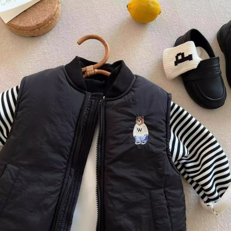 Παιδικό γιλέκο από βαμβάκι με γέμισμα από βαμβάκι, φερμουάρ, βαμβακερή φόδρα, χειμερινό για παιδιά 3–8 ετών