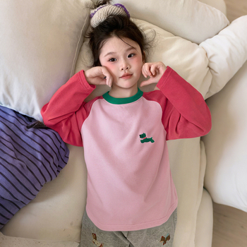 Lányoknak szóló póló, koreai stílus, 100% pamut, hosszú ujjú, kerek nyakú, tavasz–őszi szezon