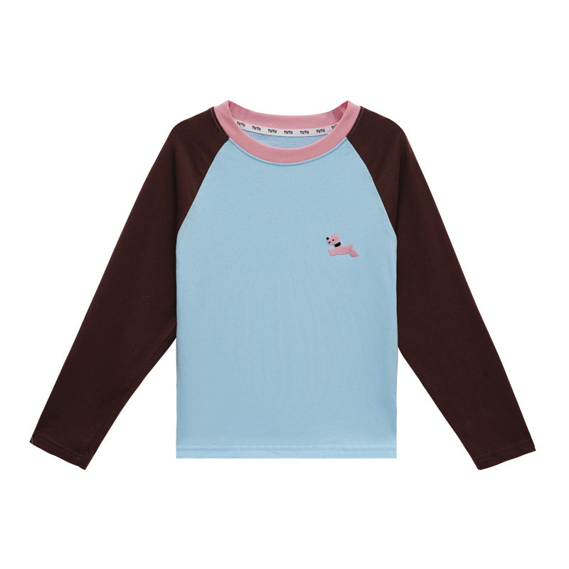 Lányoknak szóló póló, koreai stílus, 100% pamut, hosszú ujjú, kerek nyakú, tavasz–őszi szezon