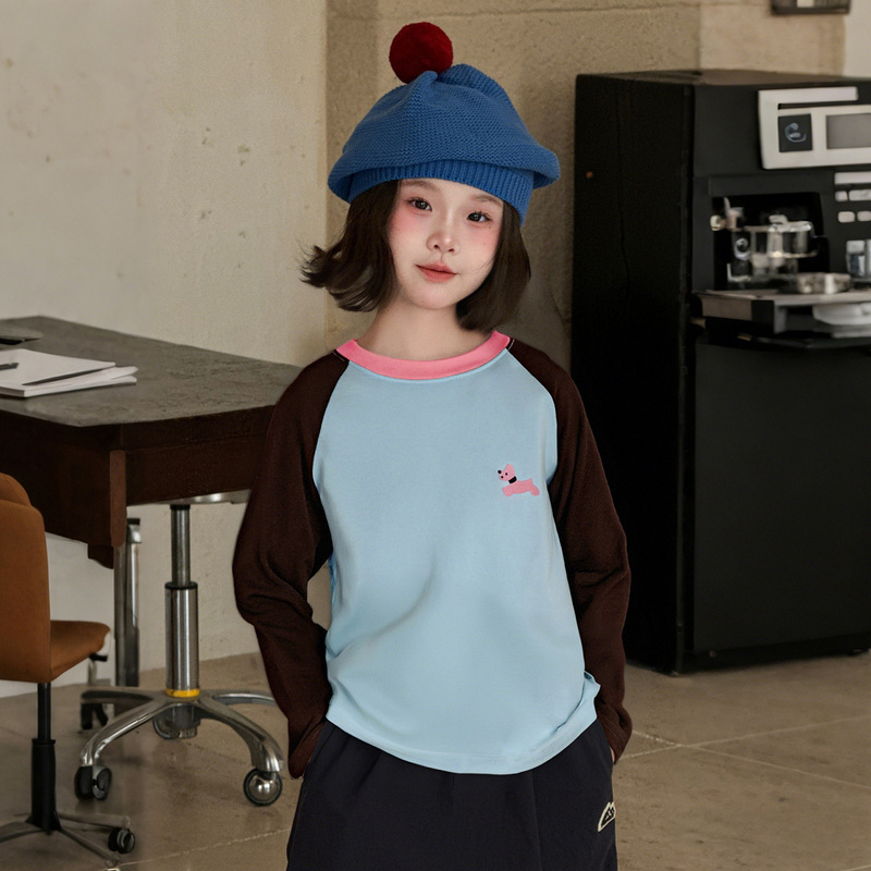 Lányoknak szóló póló, koreai stílus, 100% pamut, hosszú ujjú, kerek nyakú, tavasz–őszi szezon