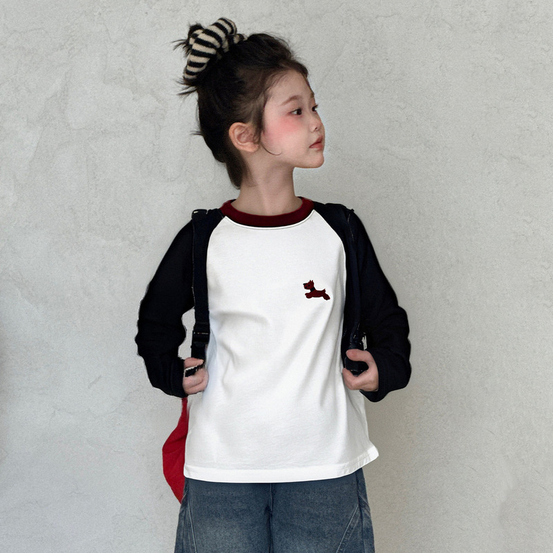 Lányoknak szóló póló, koreai stílus, 100% pamut, hosszú ujjú, kerek nyakú, tavasz–őszi szezon