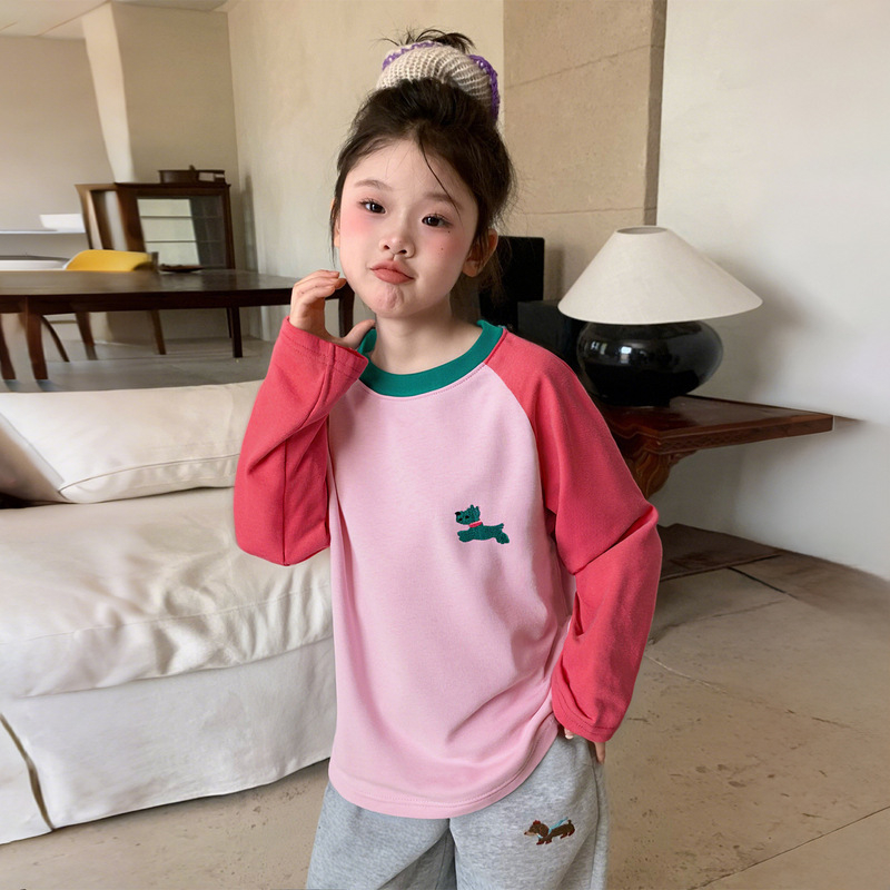 Lányoknak szóló póló, koreai stílus, 100% pamut, hosszú ujjú, kerek nyakú, tavasz–őszi szezon