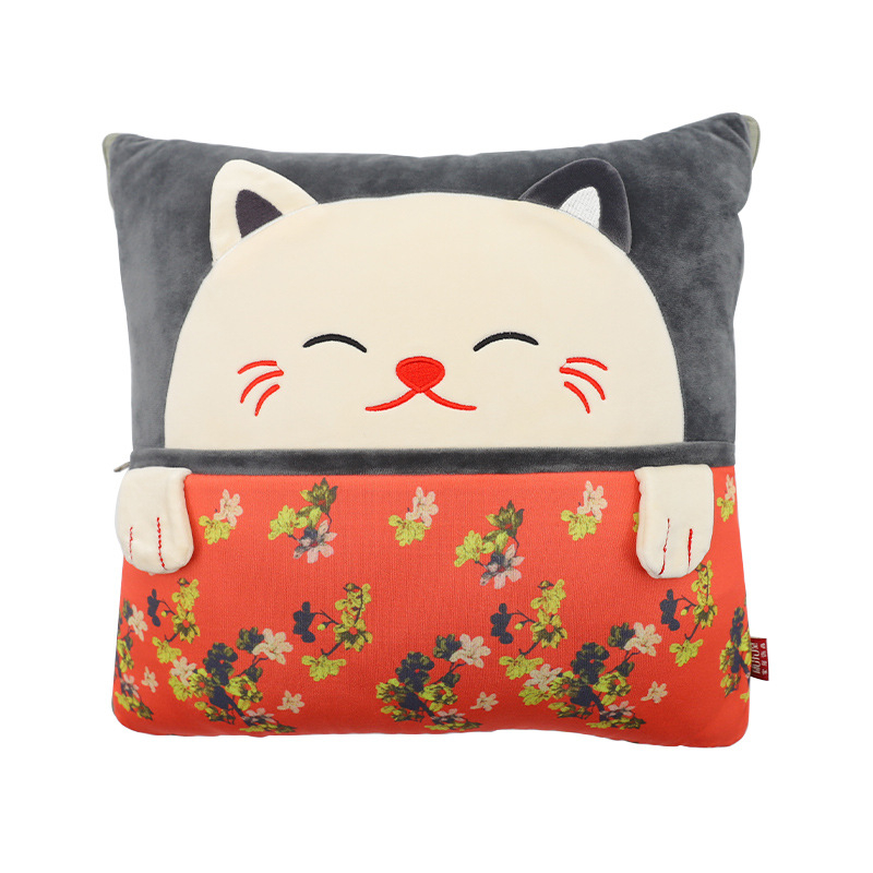 Leisure House Възглавничка-покривало с карикатурни животни, двойно използване, полиестерова обвивка, пълнеж ПП памук, бродиран мотив