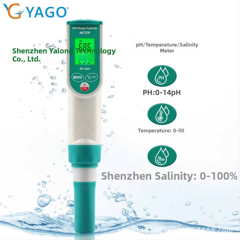 Yago PH-2024 vízminőségi online analizátor pH és sósság mérésére; pH-tartomány 0-14; pontosság ±0.2 pH; felbontás ±0.01 pH