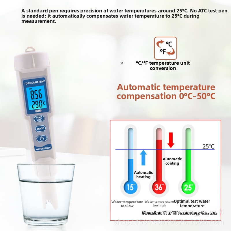 PH-3508 Pārnēsājams ūdens kvalitātes analizeris: pH un kopējā cietība; mērījumu diapazons 0–14 pH; precizitāte 0,01 pH
