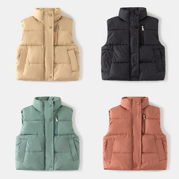 Παιδικό γιλέκο με φερμουάρ, κορεατικού στυλ καρντάγκαν, παχυσμένος πολυεστερικός γέμισμα, πολυεστερική επένδυση, μονόχρωμο, για παιδιά 3–8 ετών, φθινοπωρο