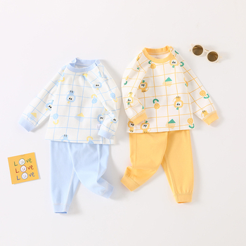 Set de pijamale pentru bebeluși, 100% bumbac, două piese, top cu mânecă lungă și pantaloni lungi, imprimeu animale