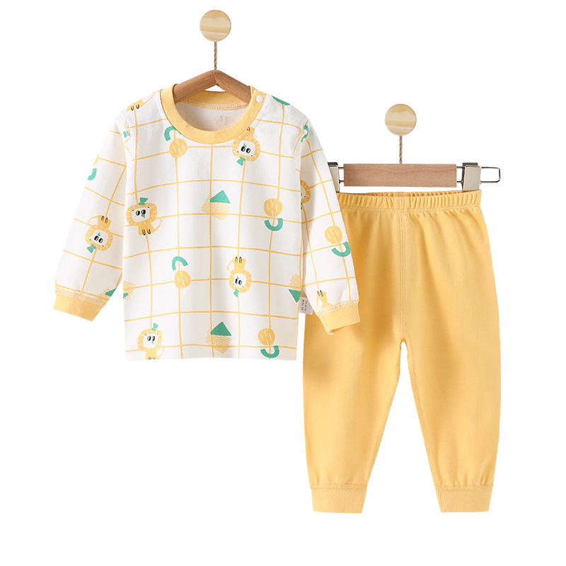 Set de pijamale pentru bebeluși, 100% bumbac, două piese, top cu mânecă lungă și pantaloni lungi, imprimeu animale