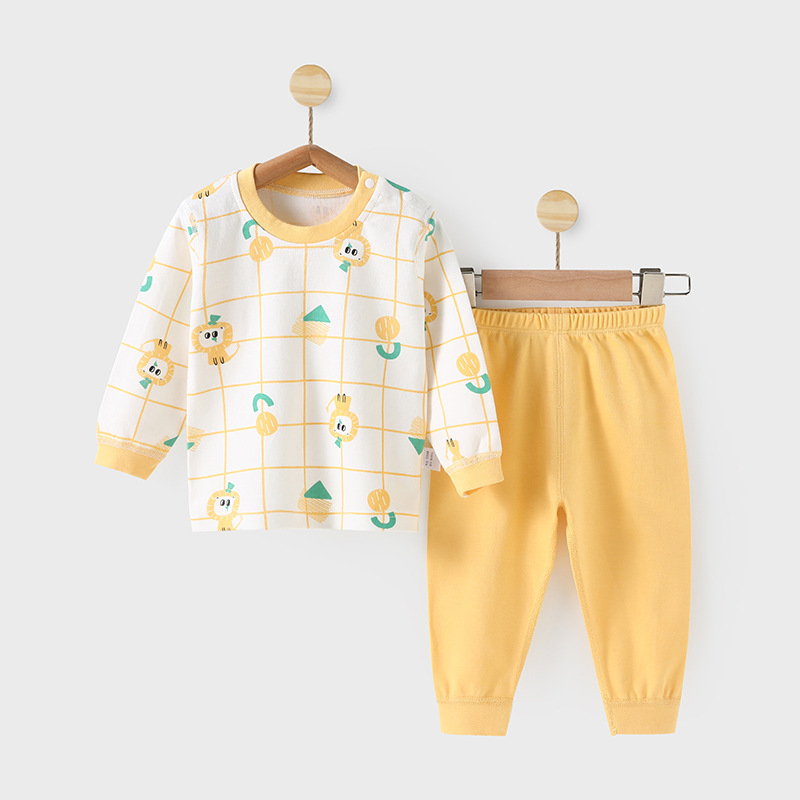 Set de pijamale pentru bebeluși, 100% bumbac, două piese, top cu mânecă lungă și pantaloni lungi, imprimeu animale