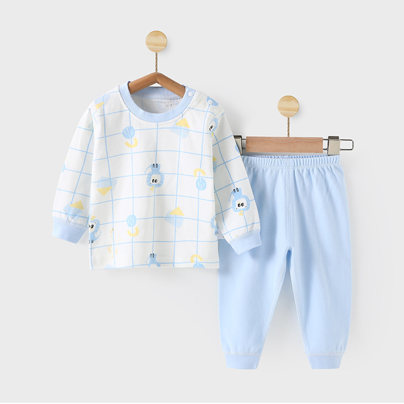 Set de pijamale pentru bebeluși, 100% bumbac, două piese, top cu mânecă lungă și pantaloni lungi, imprimeu animale