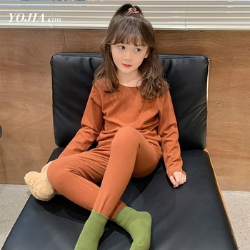 Lányoknak szóló bársonyos meleg pizsama szett, koreai stílus, 90% pamut, 3–8 éveseknek