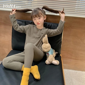 Lányoknak szóló bársonyos meleg pizsama szett, koreai stílus, 90% pamut, 3–8 éveseknek