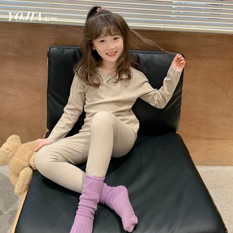 Lányoknak szóló bársonyos meleg pizsama szett, koreai stílus, 90% pamut, 3–8 éveseknek