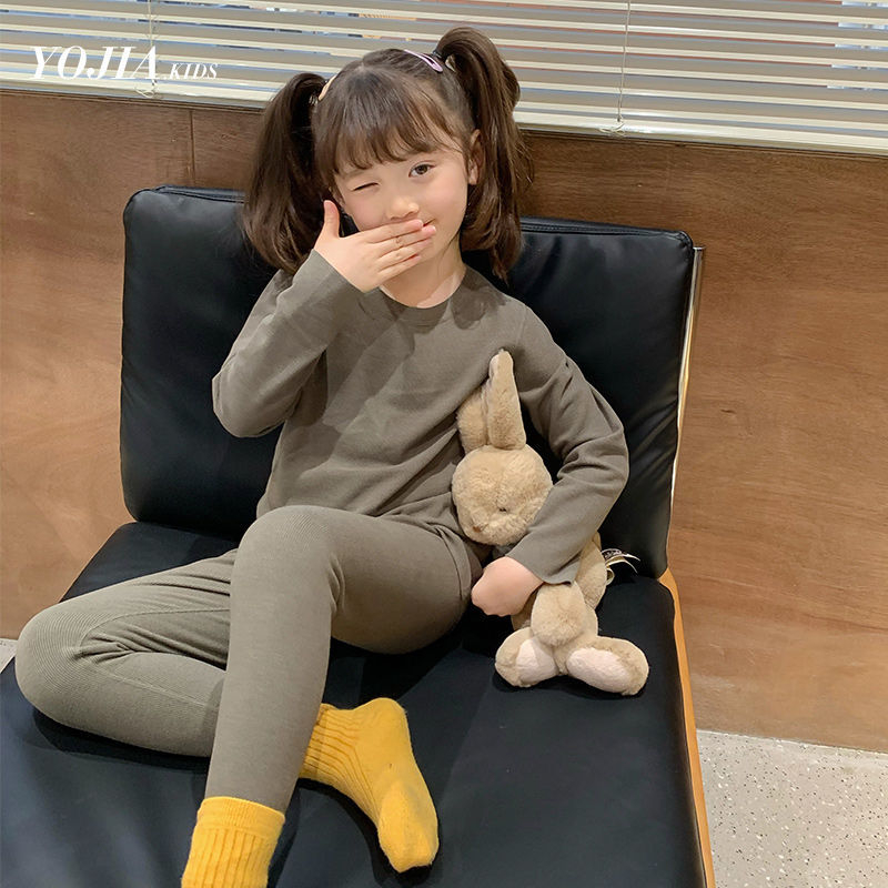 Lányoknak szóló bársonyos meleg pizsama szett, koreai stílus, 90% pamut, 3–8 éveseknek