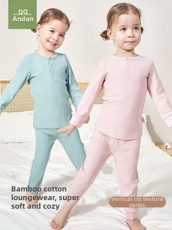Andan vaikiškų bambuko pluošto pižamų komplektas su drėgmės valdymu, unisex, vaikams 3–8 m., ruduo–žiema, Andan