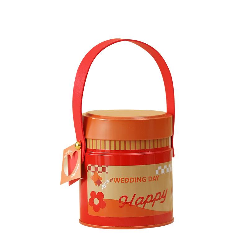 Кругла кутия за подаръци от цинкова ламарина — карикатурен стил, метална конструкция, сватбени поводи