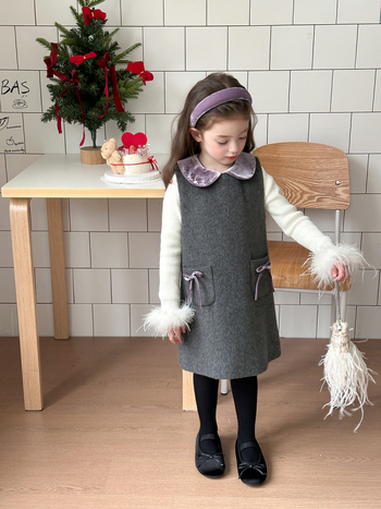 Set din două piese pentru copii: jachetă din lână + rochie fără mâneci, stil coreean, iarnă, amestec lână/poliester 50/50