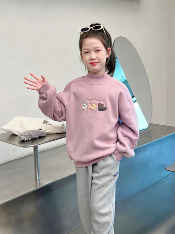 Laste paksu kootud pullover-sweatshirt, korea stiilis, kõrge kaelus, pikad varrukad