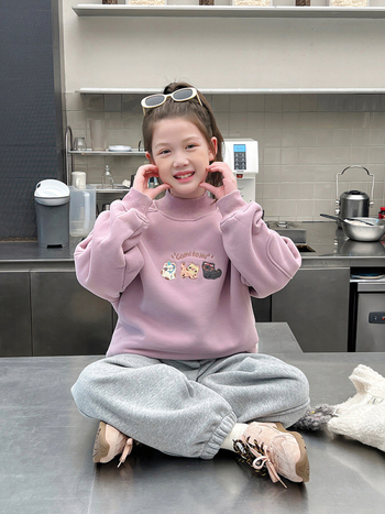 Laste paksu kootud pullover-sweatshirt, korea stiilis, kõrge kaelus, pikad varrukad