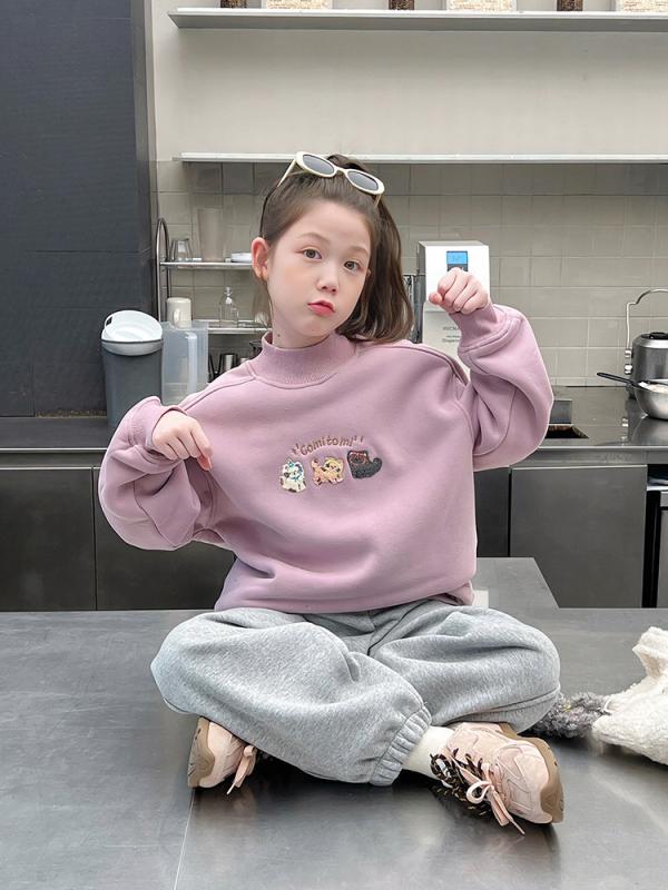 Laste paksu kootud pullover-sweatshirt, korea stiilis, kõrge kaelus, pikad varrukad