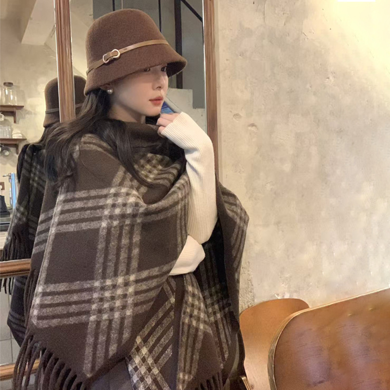 SEAMMER Moterų šalikas su kutais — vilna, warp mezgimas, šilumos išlaikymas, rudens-žiemos sezonas, japonų ir korėjėčių saldus stilius