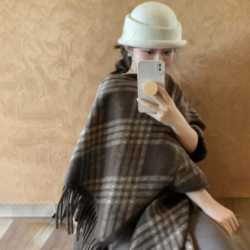 SEAMMER Moterų šalikas su kutais — vilna, warp mezgimas, šilumos išlaikymas, rudens-žiemos sezonas, japonų ir korėjėčių saldus stilius