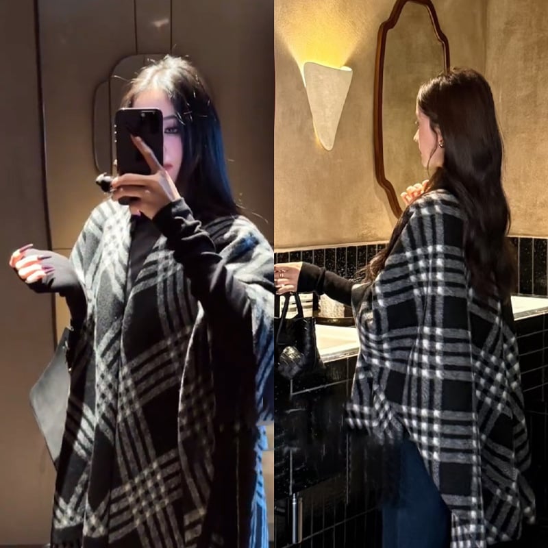 SEAMMER Moterų šalikas su kutais — vilna, warp mezgimas, šilumos išlaikymas, rudens-žiemos sezonas, japonų ir korėjėčių saldus stilius