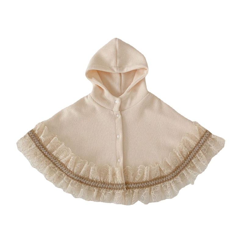 Mergaitei - Nėrinių šalis su gobtuvu (medvilnė, paprasta audinio pynė, vienos spalvos, pavasaris–ruduo, priekyje mygtukų užsegimas)