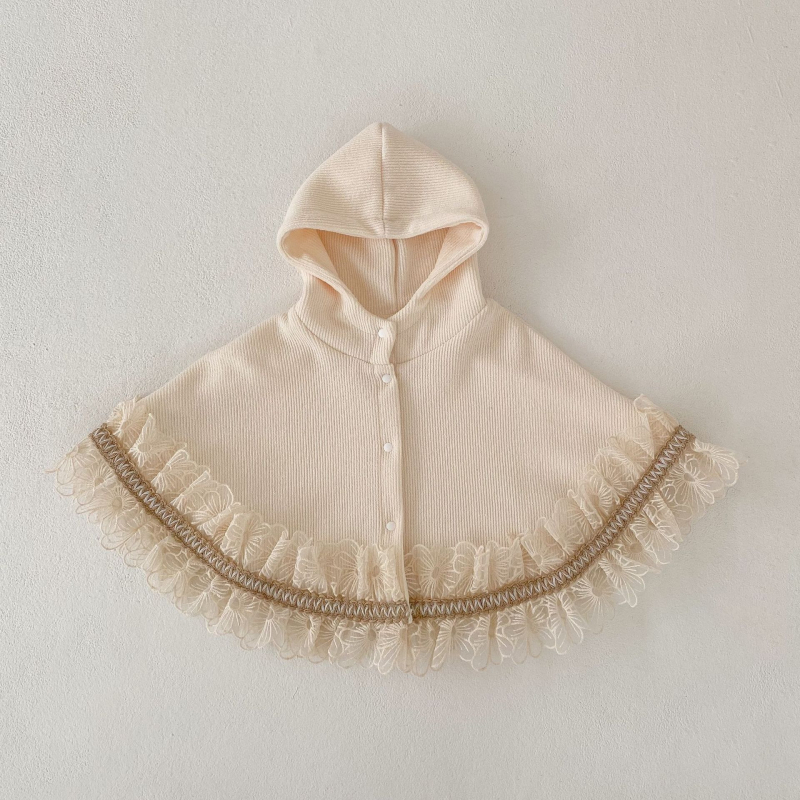 Mergaitei - Nėrinių šalis su gobtuvu (medvilnė, paprasta audinio pynė, vienos spalvos, pavasaris–ruduo, priekyje mygtukų užsegimas)