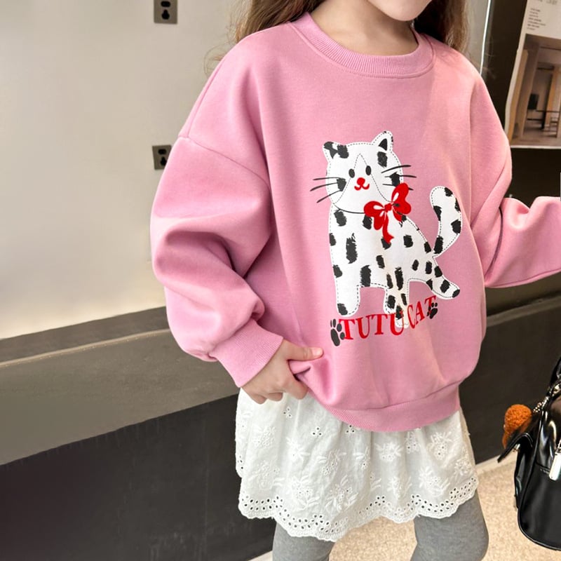 Lányoknak szóló pamut pulóver, koreai stílus, kerek nyakú, hosszú ujjú, mintázat cartoon és betűk, 3–8 éveseknek