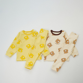 Dječji kućni komplet — korejski stil, unisex, 95% pamuk, dugi rukavi, okrugli izrez
