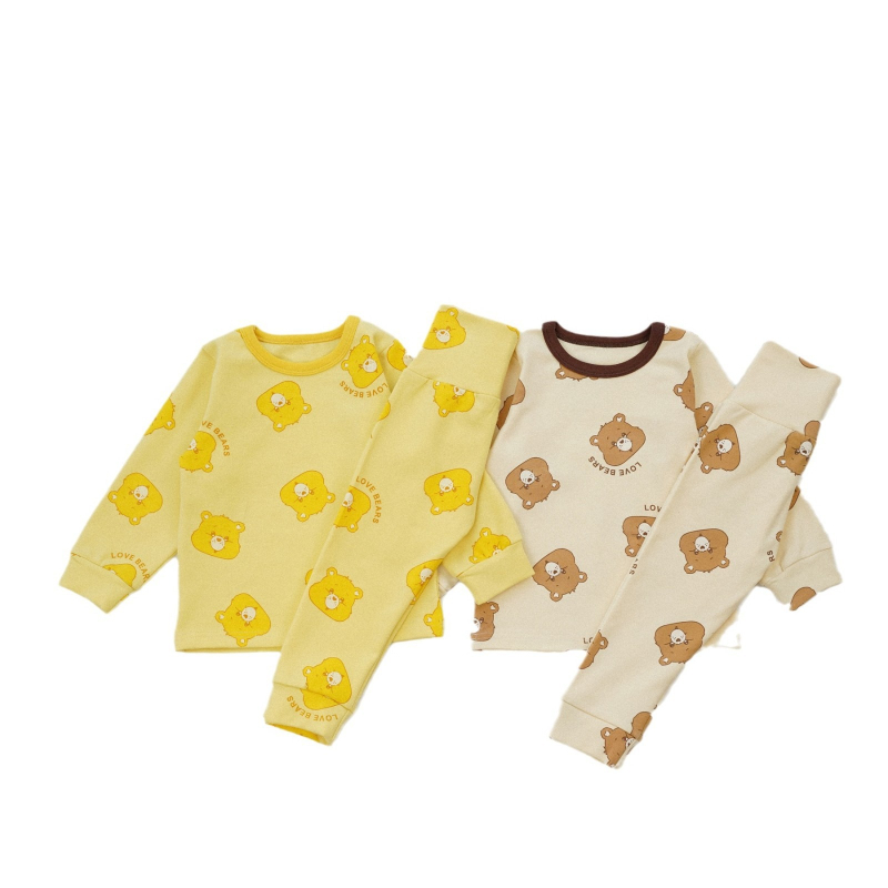 Dječji kućni komplet — korejski stil, unisex, 95% pamuk, dugi rukavi, okrugli izrez