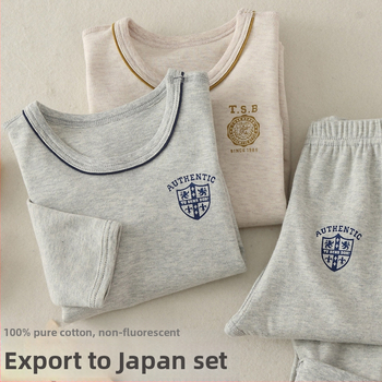 Vaikų 100% medvilninis šiltas komplektas berniukams rudens–žiemos laikotarpiui – marškinėliai su apvaliu kaklu ir kelnytės įprasto storio