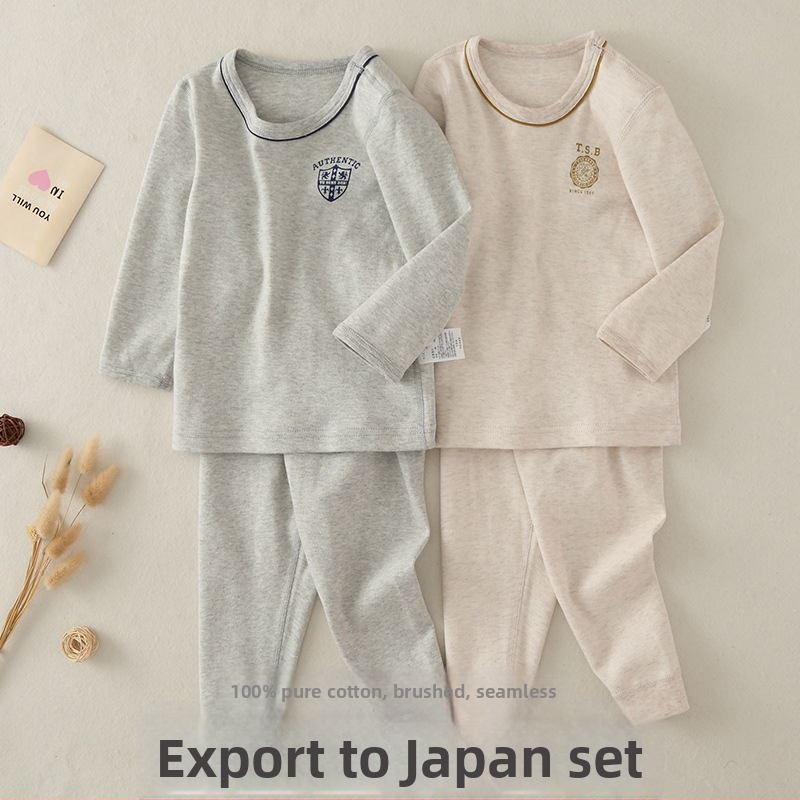 Vaikų 100% medvilninis šiltas komplektas berniukams rudens–žiemos laikotarpiui – marškinėliai su apvaliu kaklu ir kelnytės įprasto storio