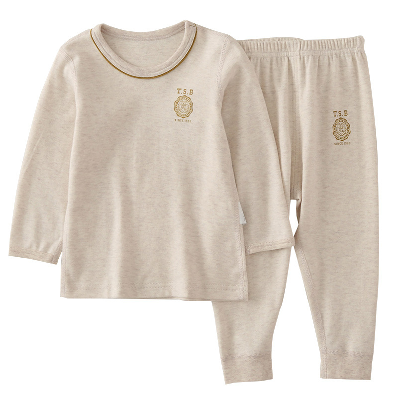 Vaikų 100% medvilninis šiltas komplektas berniukams rudens–žiemos laikotarpiui – marškinėliai su apvaliu kaklu ir kelnytės įprasto storio