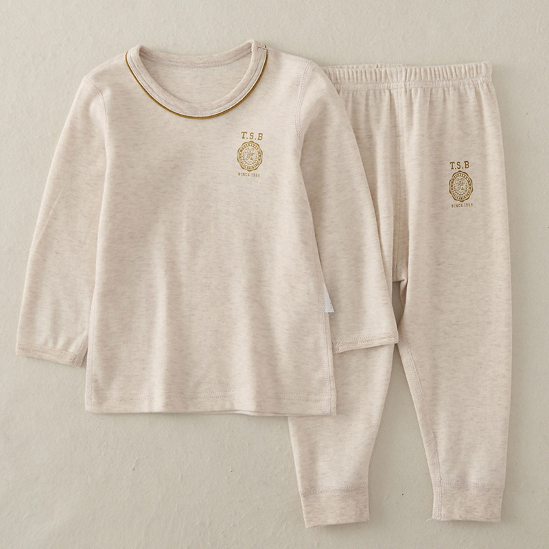 Vaikų 100% medvilninis šiltas komplektas berniukams rudens–žiemos laikotarpiui – marškinėliai su apvaliu kaklu ir kelnytės įprasto storio